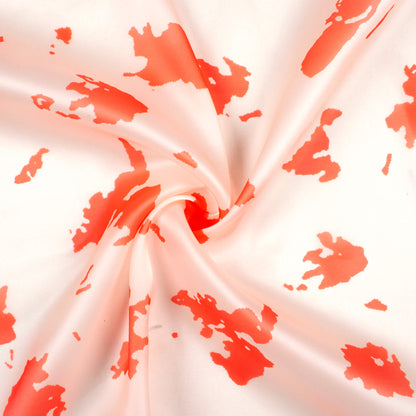 Off White And Vermilion Red Abstract Pattern Digital Print Organza Satin Fabric