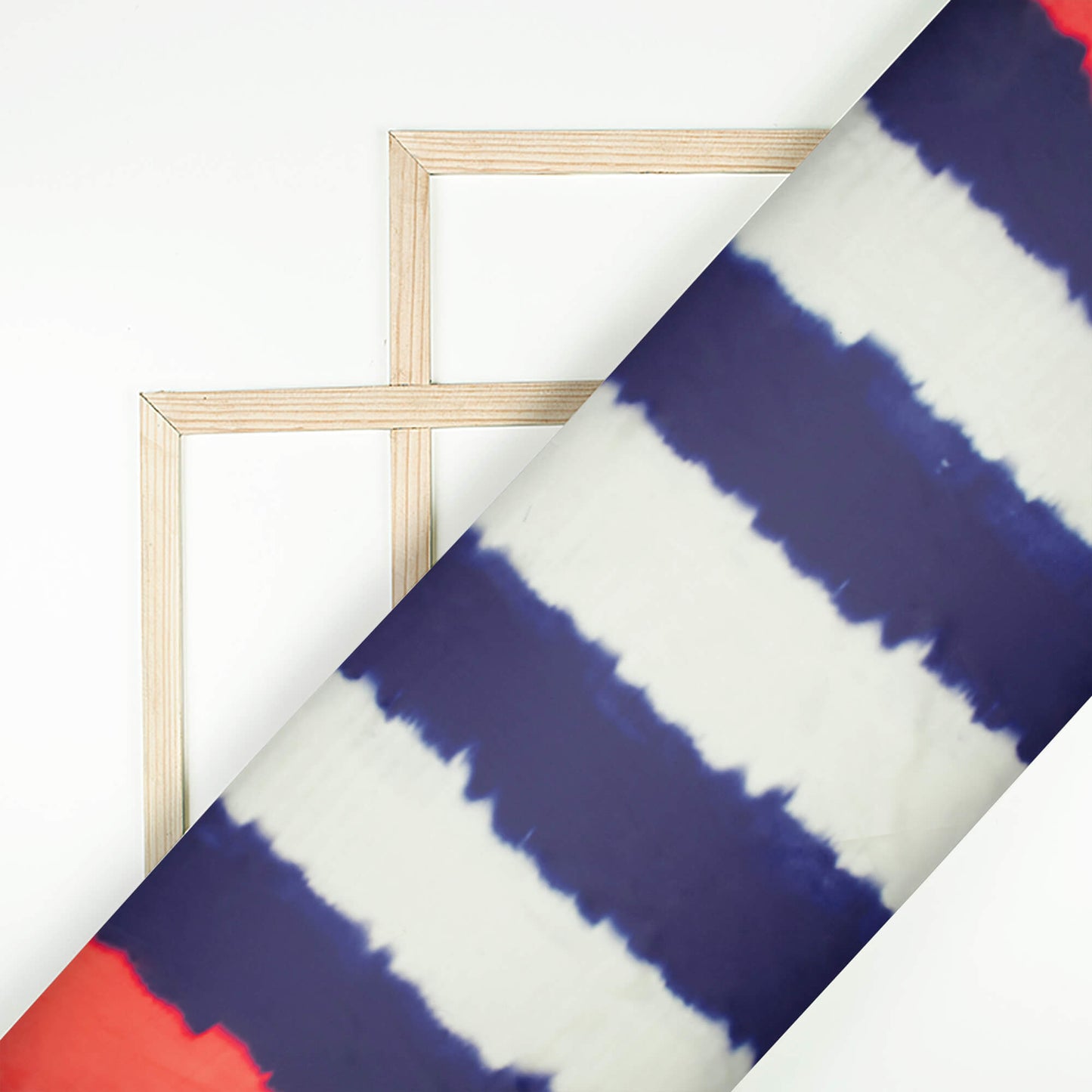 Navy Blue And White Stripes  Pattern Digital Print Organza Satin Fabric