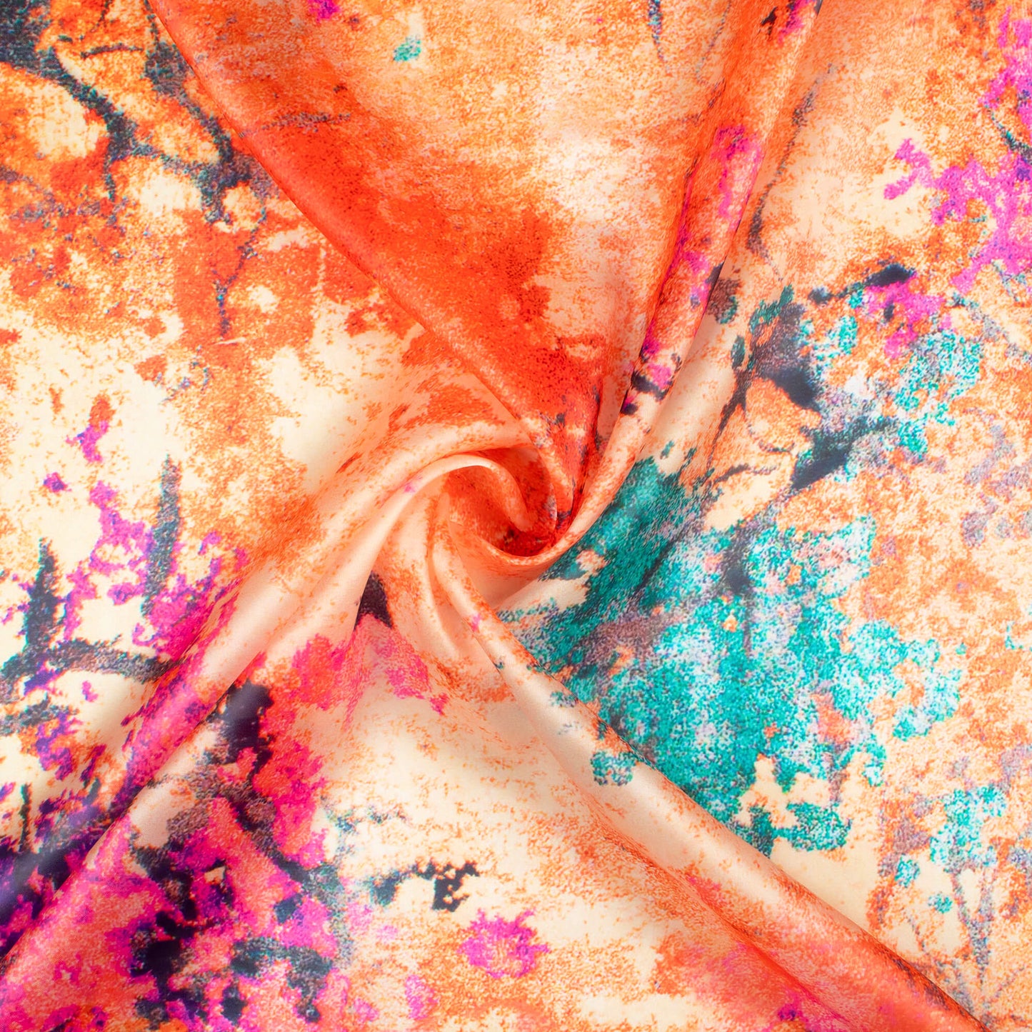 Ginger Orange And Taffy Pink Abstract Pattern Digital Print Organza Satin Fabric