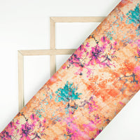 Ginger Orange And Taffy Pink Abstract Pattern Digital Print Organza Satin Fabric