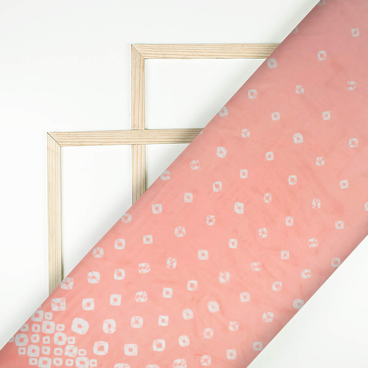 Salmon Pink And White Bandhani Pattern Digital Print Organza Satin Fabric
