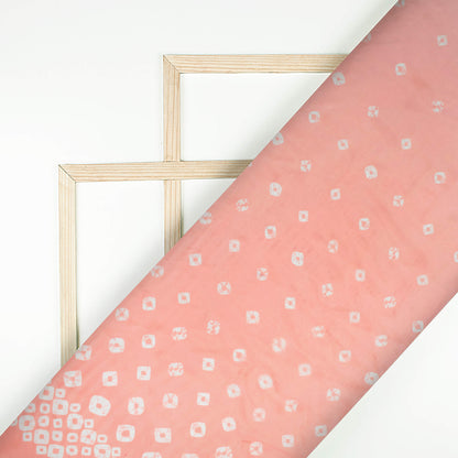 Salmon Pink And White Bandhanii Pattern Digital Print Organza Satin Fabric