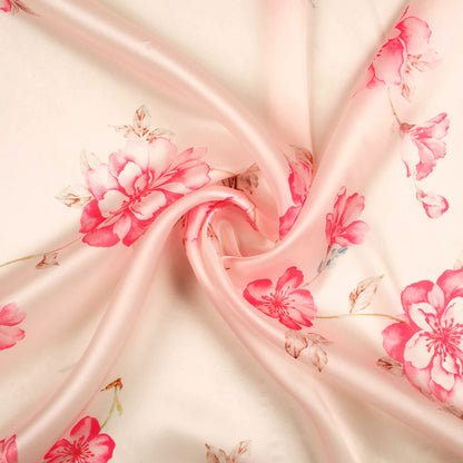 Taffy Pink Floral Pattern Digital Print Organza Satin Fabric