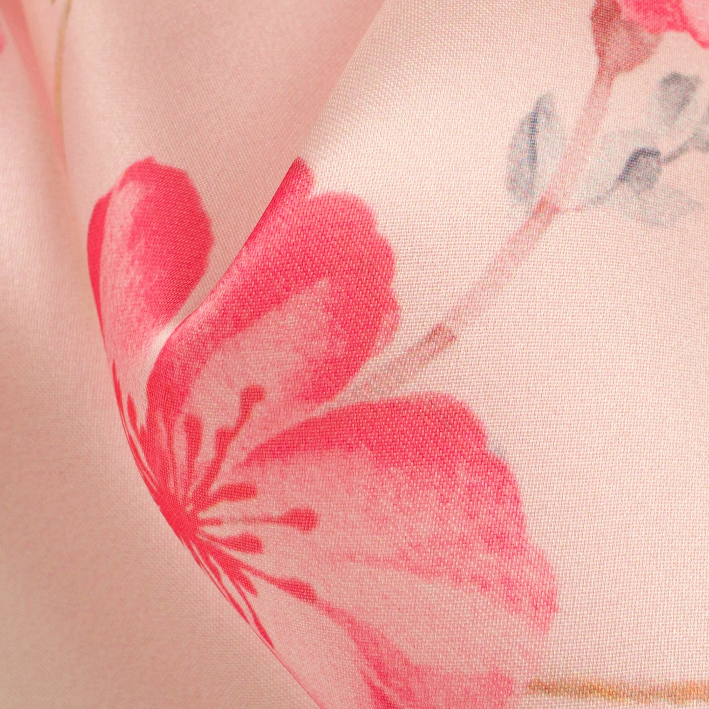 Taffy Pink Floral Pattern Digital Print Organza Satin Fabric