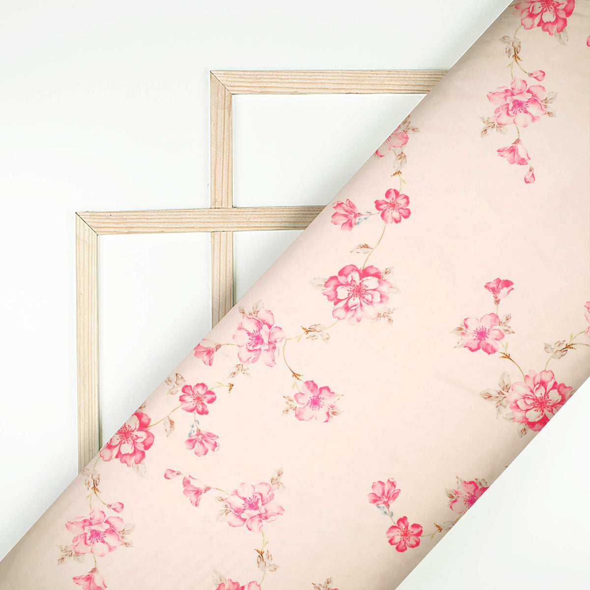 Taffy Pink Floral Pattern Digital Print Organza Satin Fabric