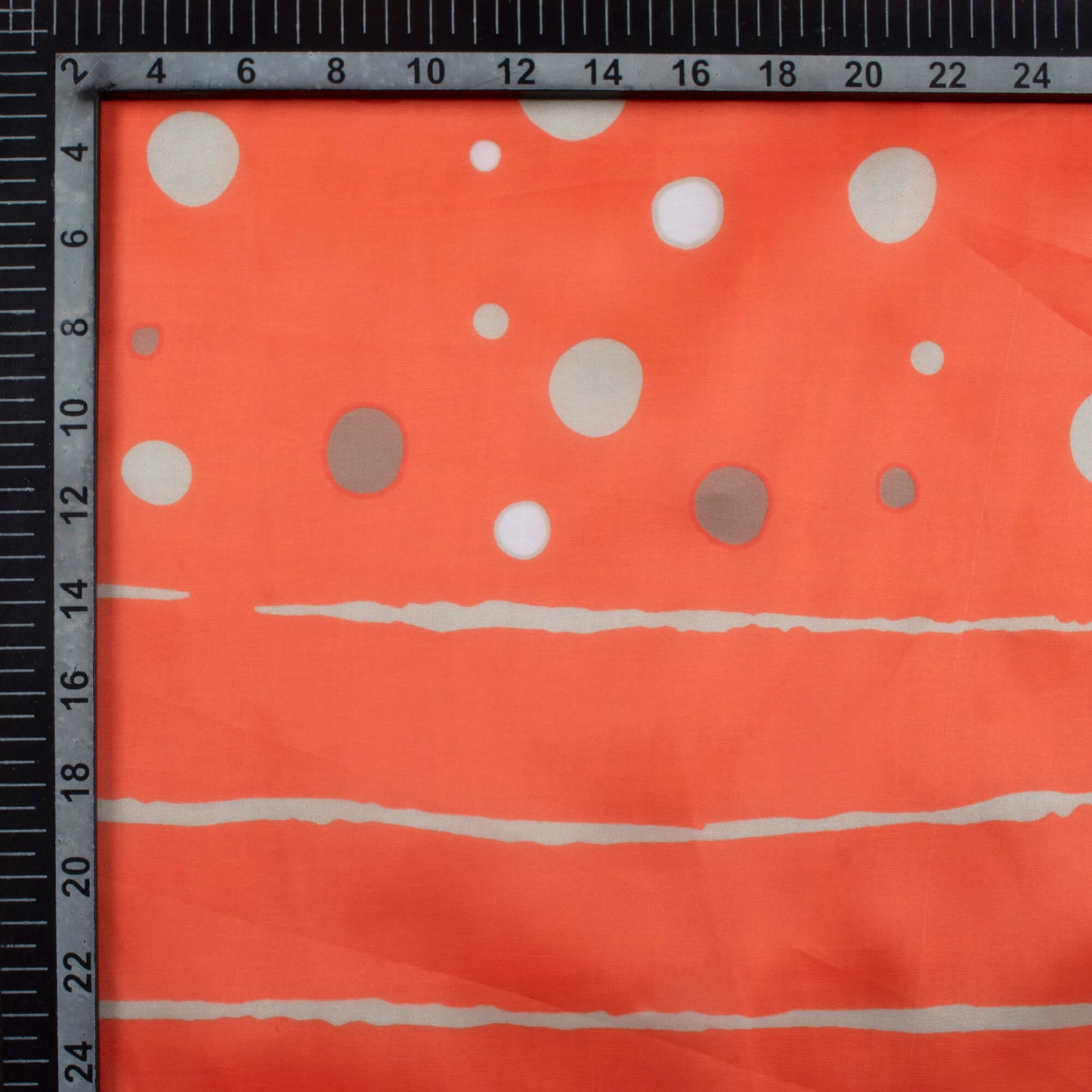 Vermilion Red And Rhino Grey Polka Dots Pattern Digital Print Organza Satin Fabric