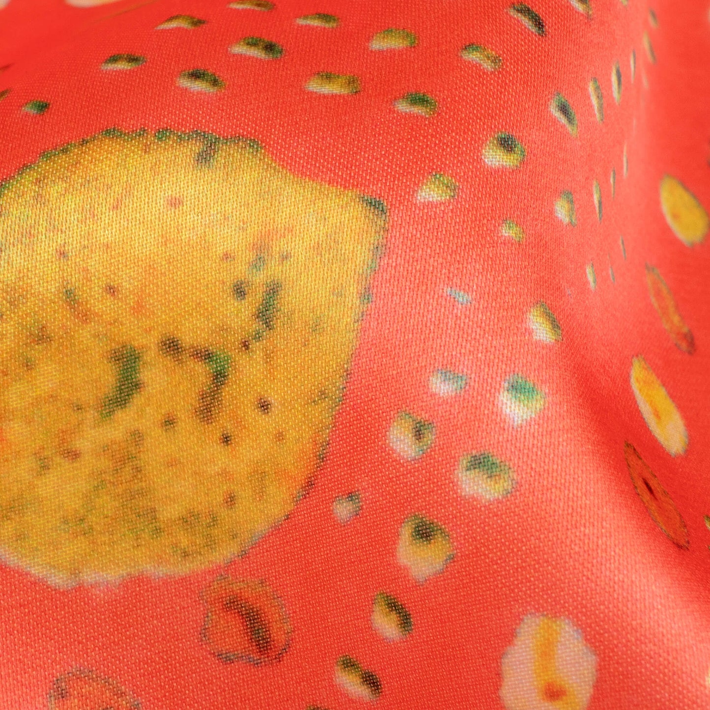 Vermilion Red And Yellow Bandhani Pattern Digital Print Organza Satin Fabric