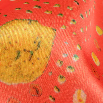 Vermilion Red And Yellow Bandhanii Pattern Digital Print Organza Satin Fabric