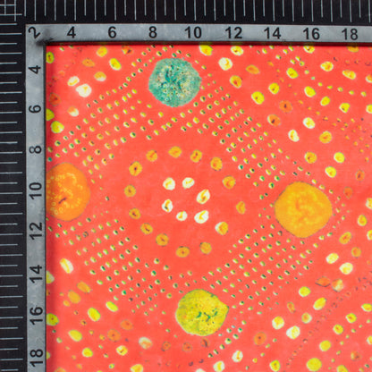 Vermilion Red And Yellow Bandhanii Pattern Digital Print Organza Satin Fabric