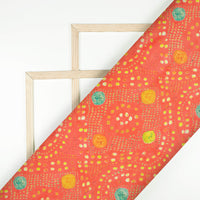 Vermilion Red And Yellow Bandhanii Pattern Digital Print Organza Satin Fabric