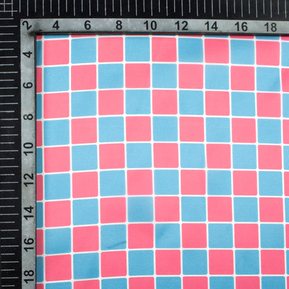 Cerise Pink And Iceberg Blue Checks Pattern Digital Print Organza Satin Fabric