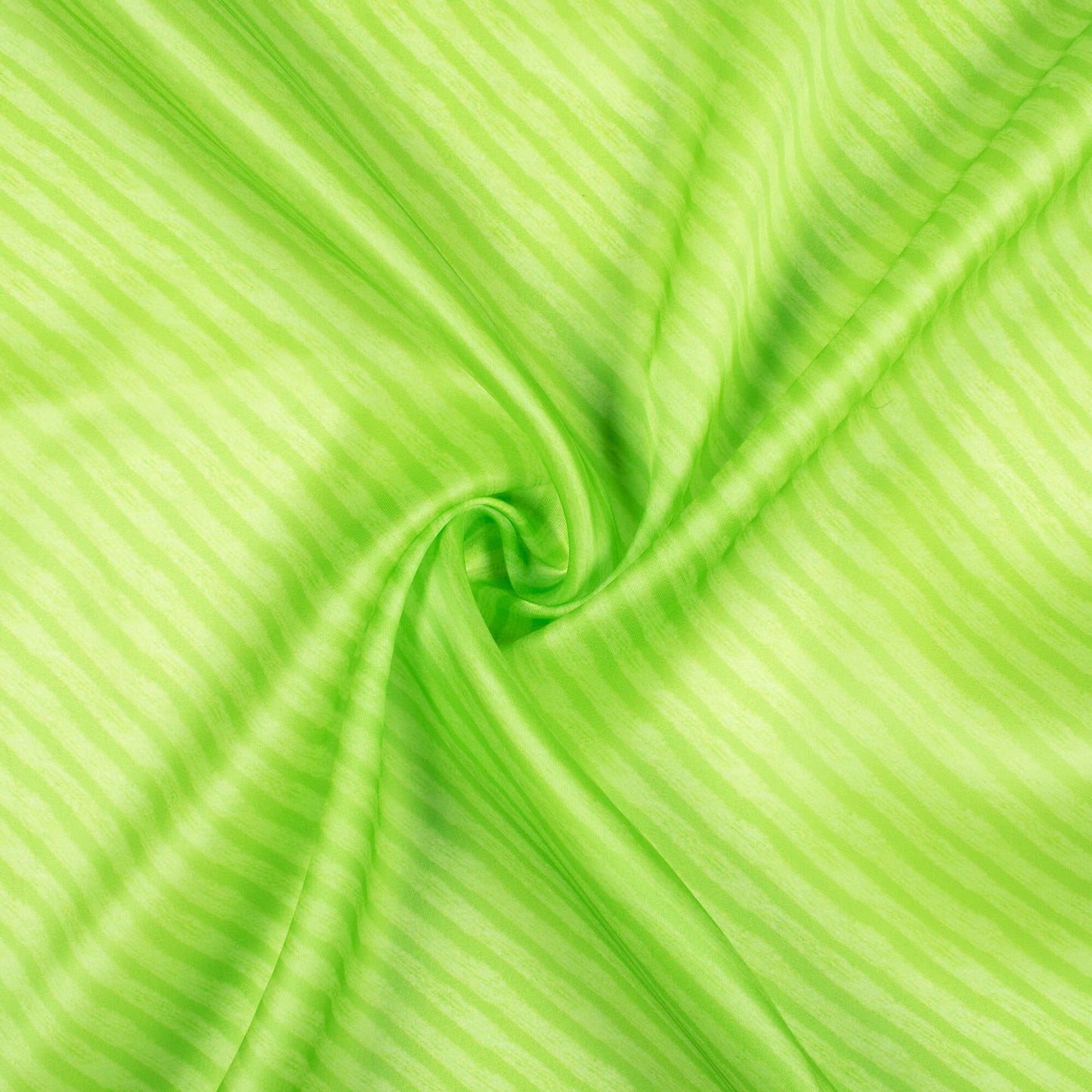Lime Green Leheriya Pattern Digital Print Organza Satin Fabric