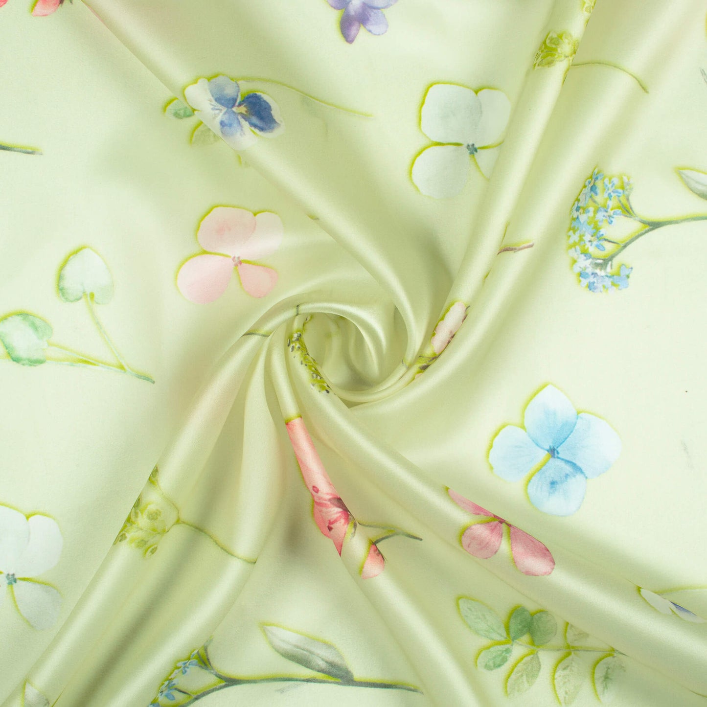 Pastel Green And Pink Floral Pattern Digital Print Organza Satin Fabric