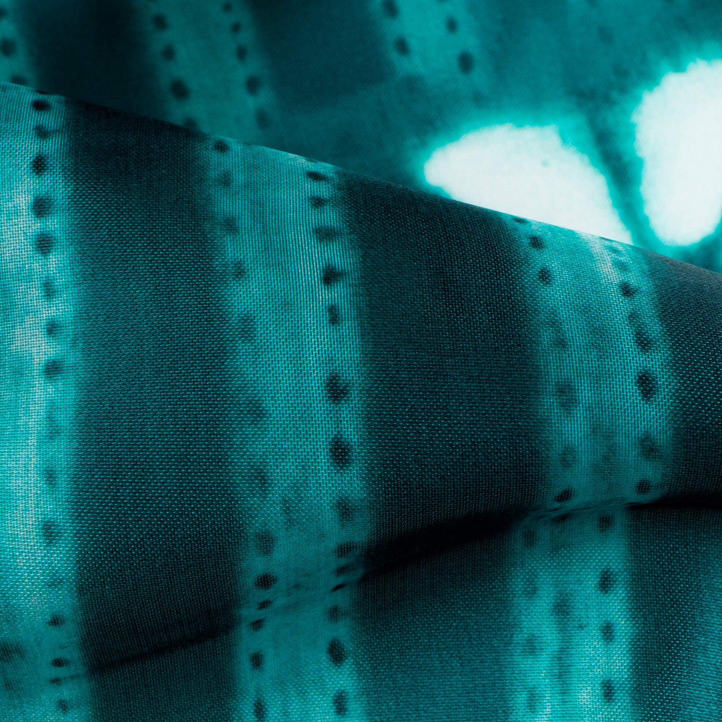 Dark Green And White Shibori Pattern Digital Print Organza Satin Fabric