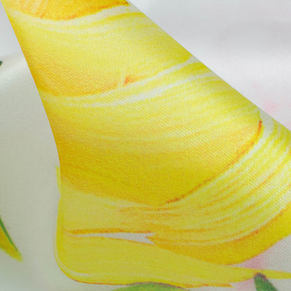 White And Bumblebee Yellow Floral Pattern Digital Print Organza Satin Fabric