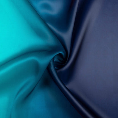 Navy Blue And Turquoise Ombre Pattern Digital Print Organza Satin Fabric