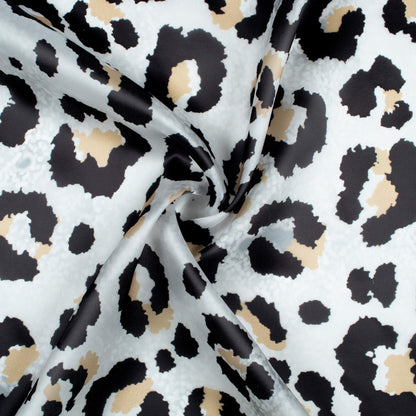 White And Black Animal Pattern Digital Print Organza Satin Fabric