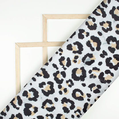 White And Black Animal Pattern Digital Print Organza Satin Fabric