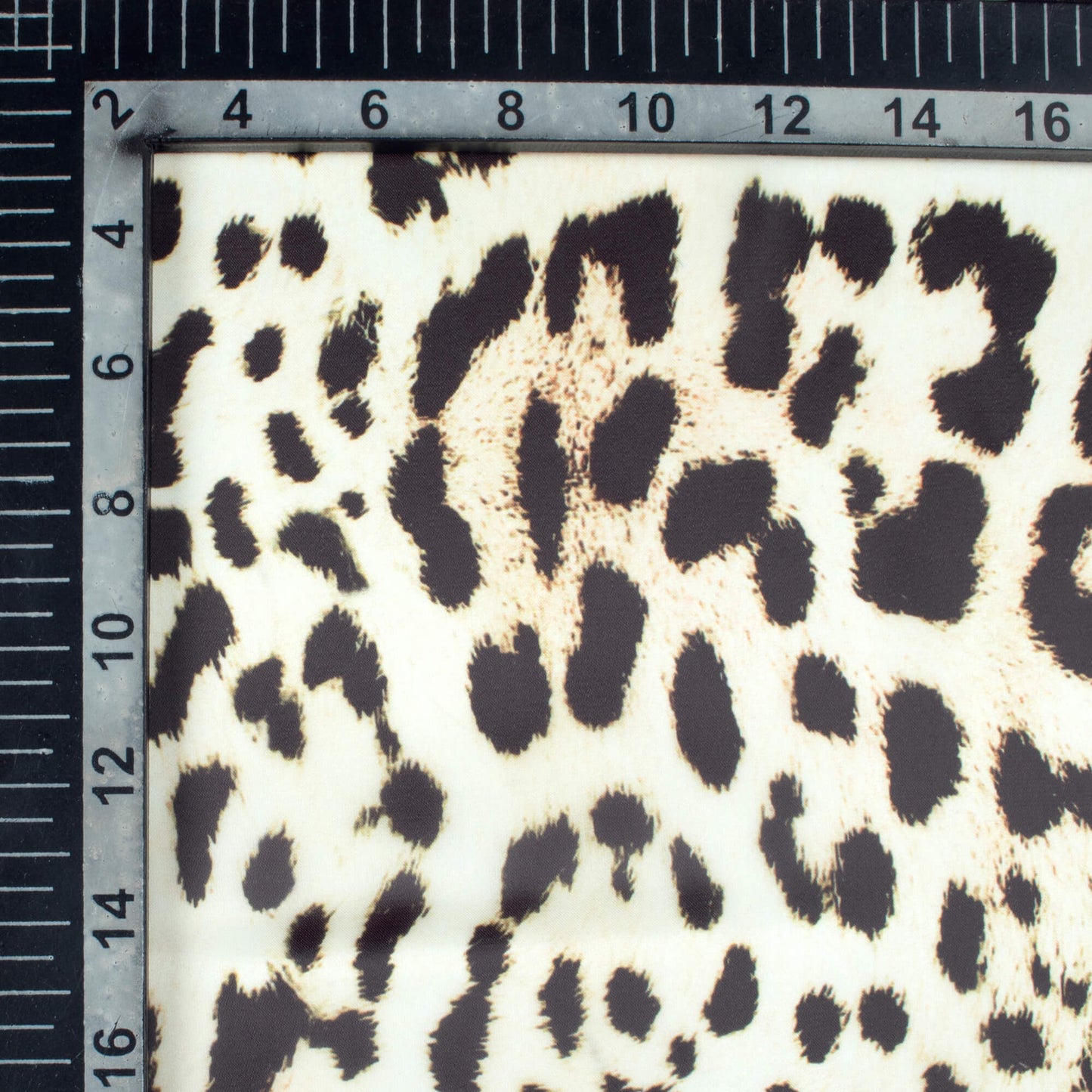 Ecru Beige And Black Animal Pattern Digital Print Organza Satin Fabric