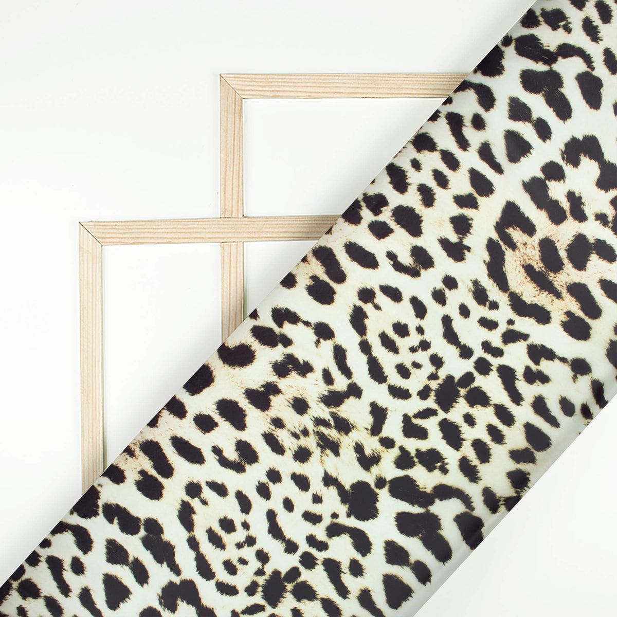 Ecru Beige And Black Animal Pattern Digital Print Organza Satin Fabric