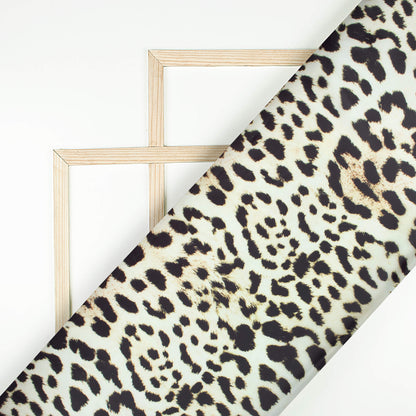Ecru Beige And Black Animal Pattern Digital Print Organza Satin Fabric
