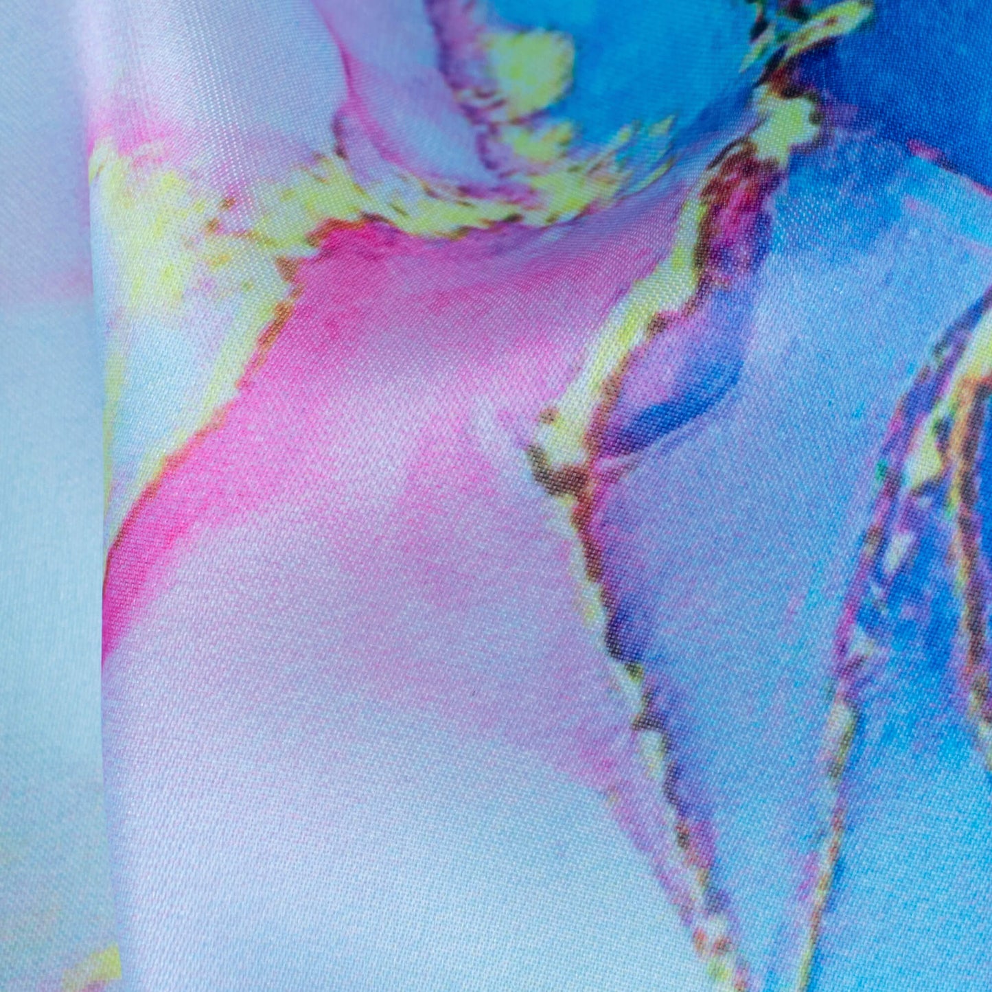 Yale Blue And Taffy Pink Abstract Pattern Digital Print Organza Satin Fabric