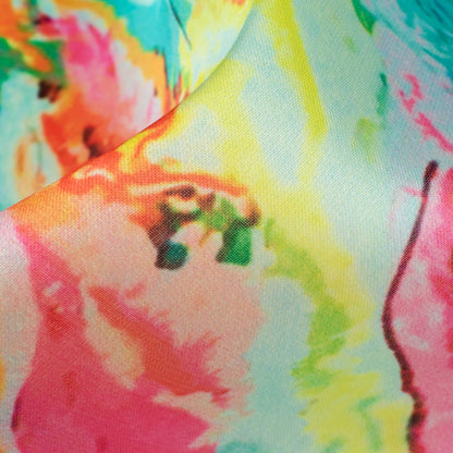 Pine Green And Taffy Pink Marble Pattern Digital Print Organza Satin Fabric