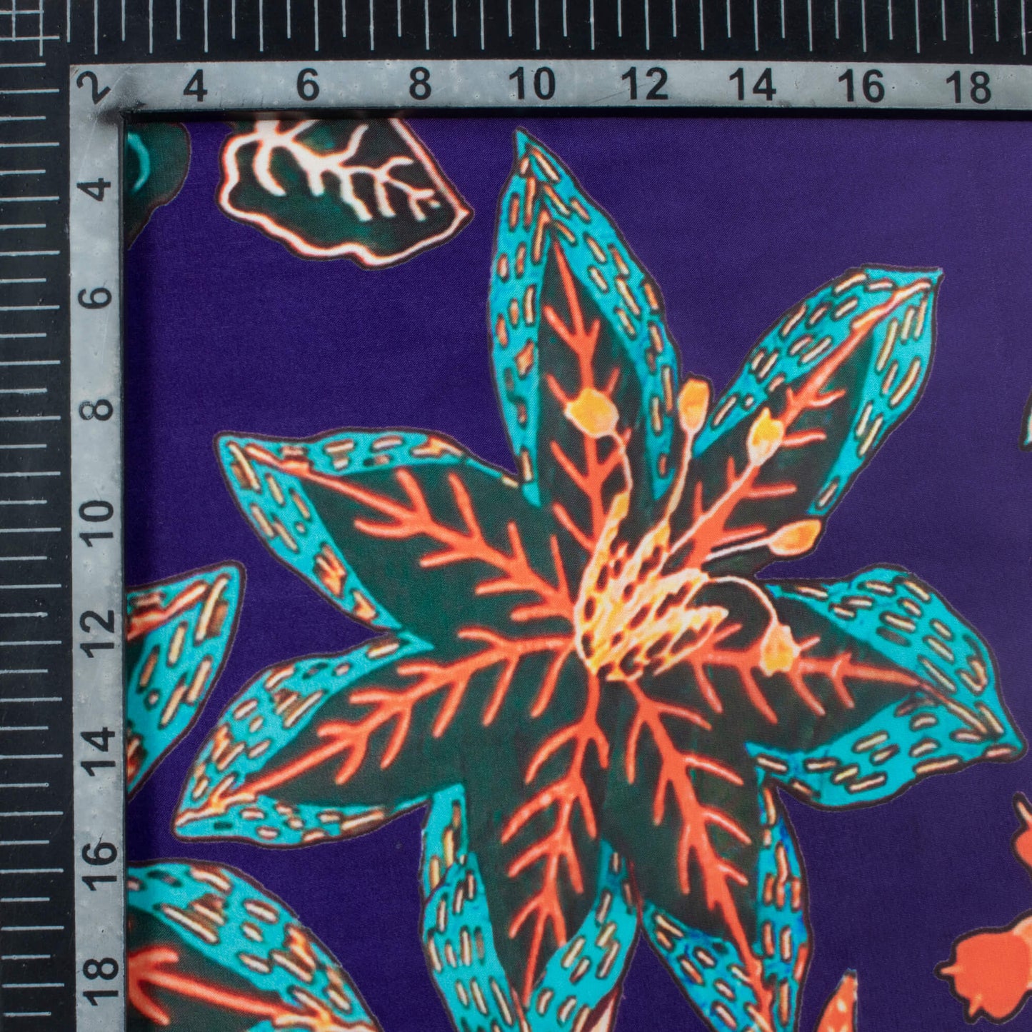 Navy Blue And Green Floral Pattern Digital Print Organza Satin Fabric