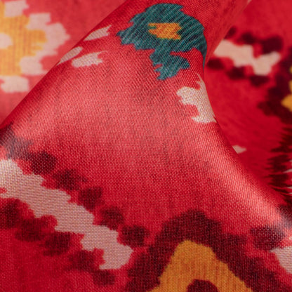 Sangria Red And Teal Green Patolaa Pattern Digital Print Organza Satin Fabric