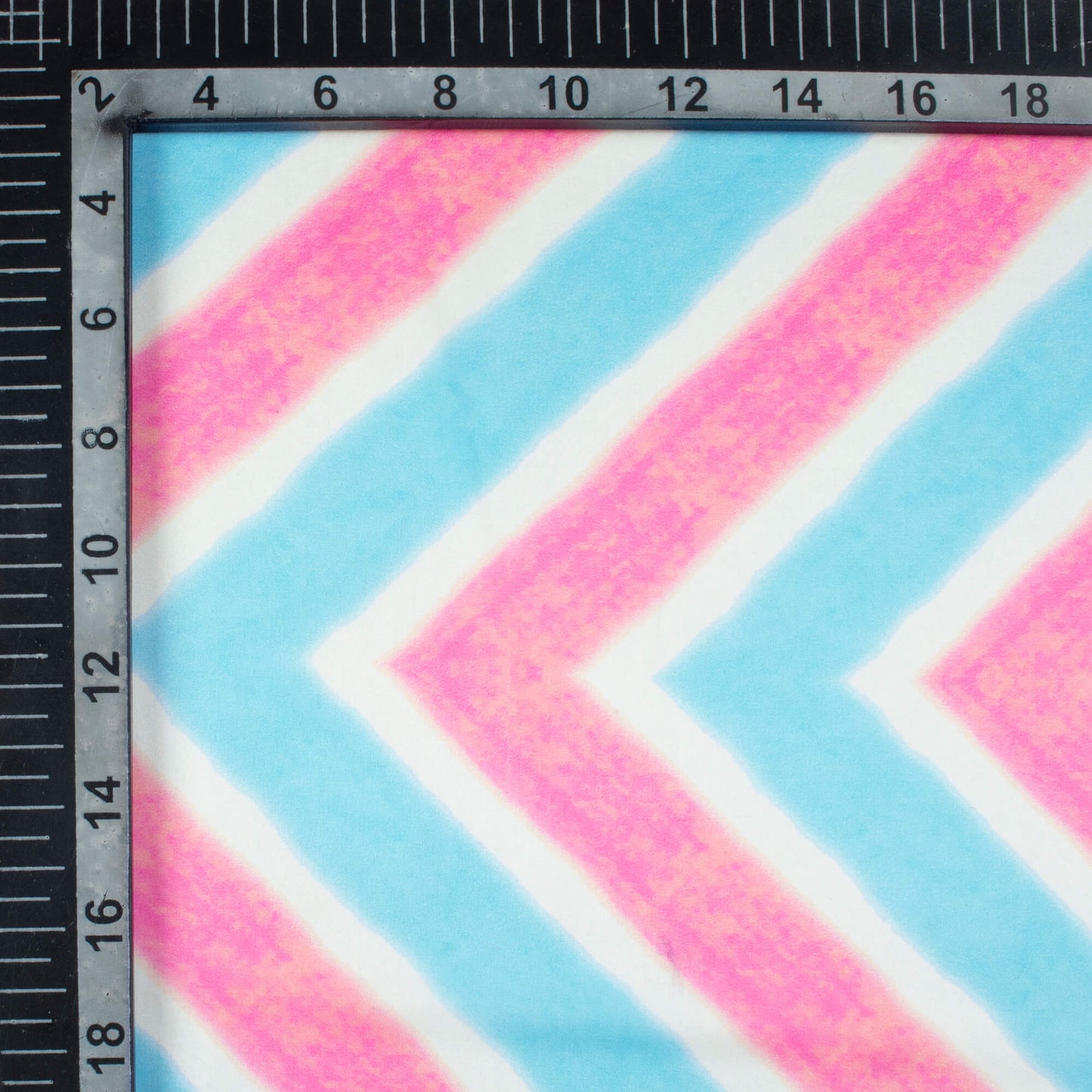 Taffy Pink And Baby Blue Chevron Pattern Digital Print Organza Satin Fabric