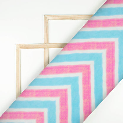 Taffy Pink And Baby Blue Chevron Pattern Digital Print Organza Satin Fabric