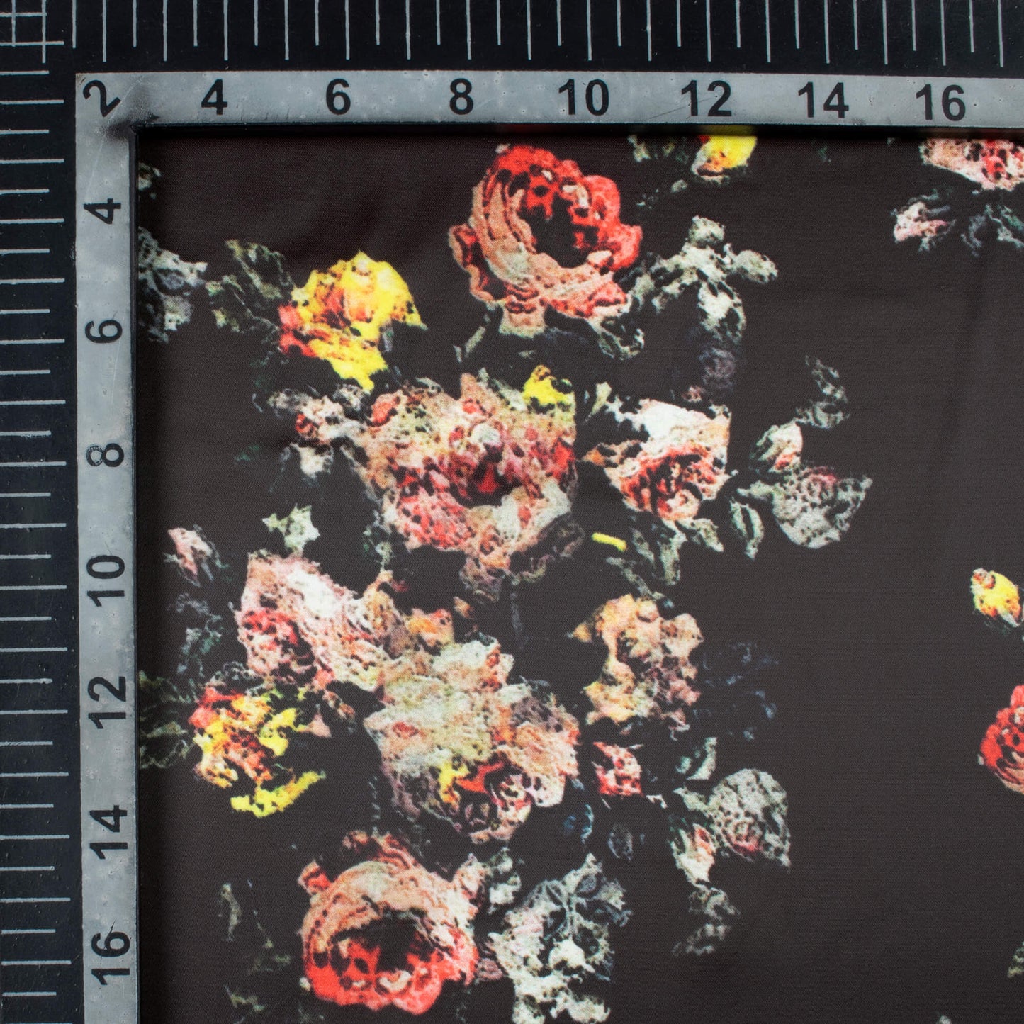 Black And Red Floral Pattern Digital Print Organza Satin Fabric