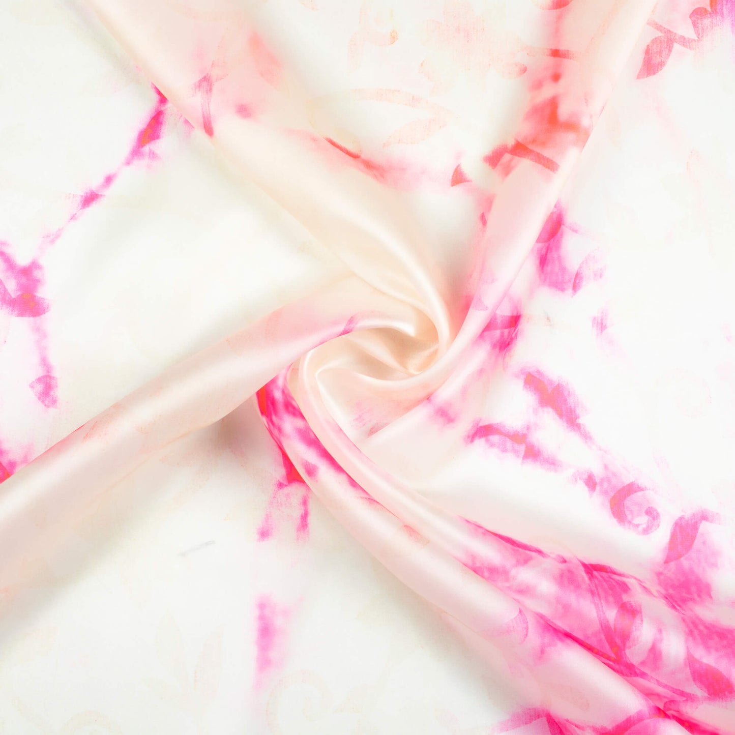 Oat Beige And Pink Tie & Dye Pattern Digital Print Organza Satin Fabric