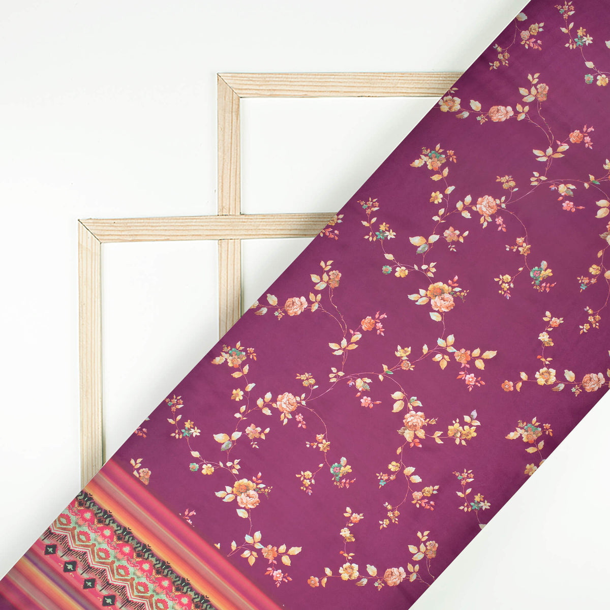 Magenta Purple And Yellow Daman Pattern Digital Print Organza Satin Fabric