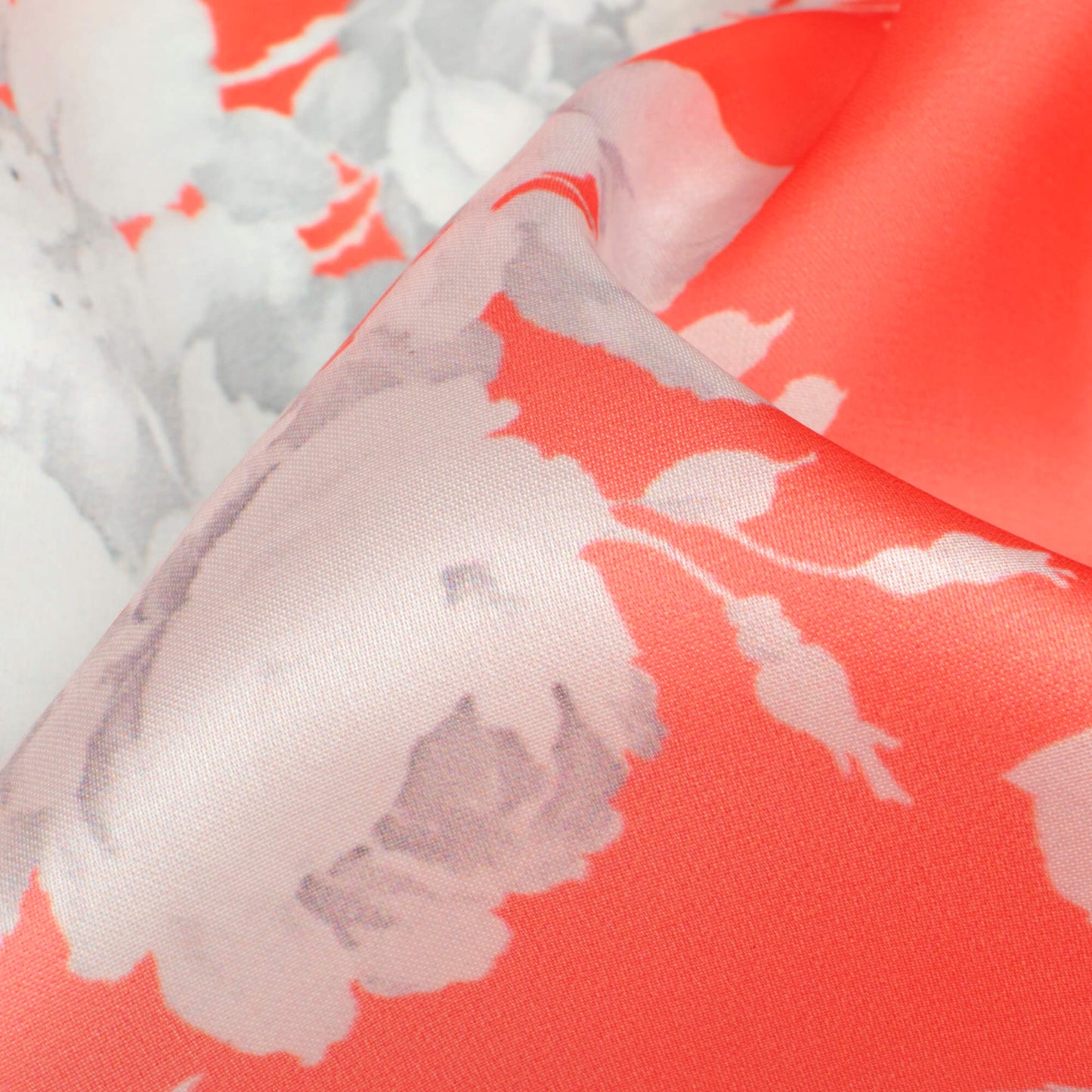 Pastel Red And Pearl White Floral Pattern Digital Print Organza Satin Fabric