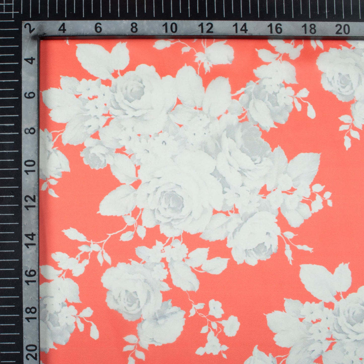 Pastel Red And Pearl White Floral Pattern Digital Print Organza Satin Fabric