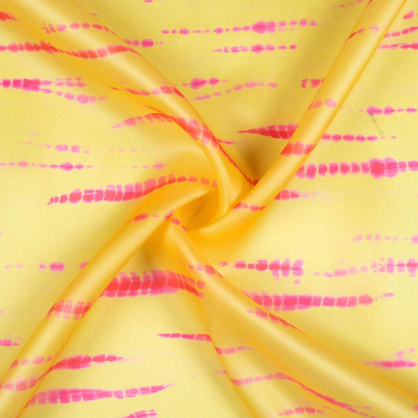 Bumblebee Yellow And Pink Shibori Pattern Digital Print Organza Satin Fabric