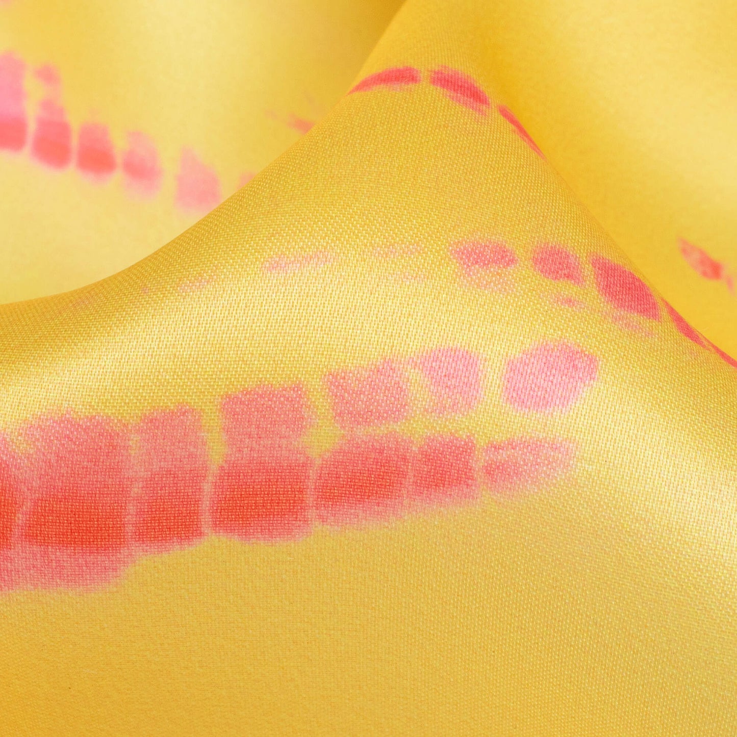 Bumblebee Yellow And Pink Shibori Pattern Digital Print Organza Satin Fabric