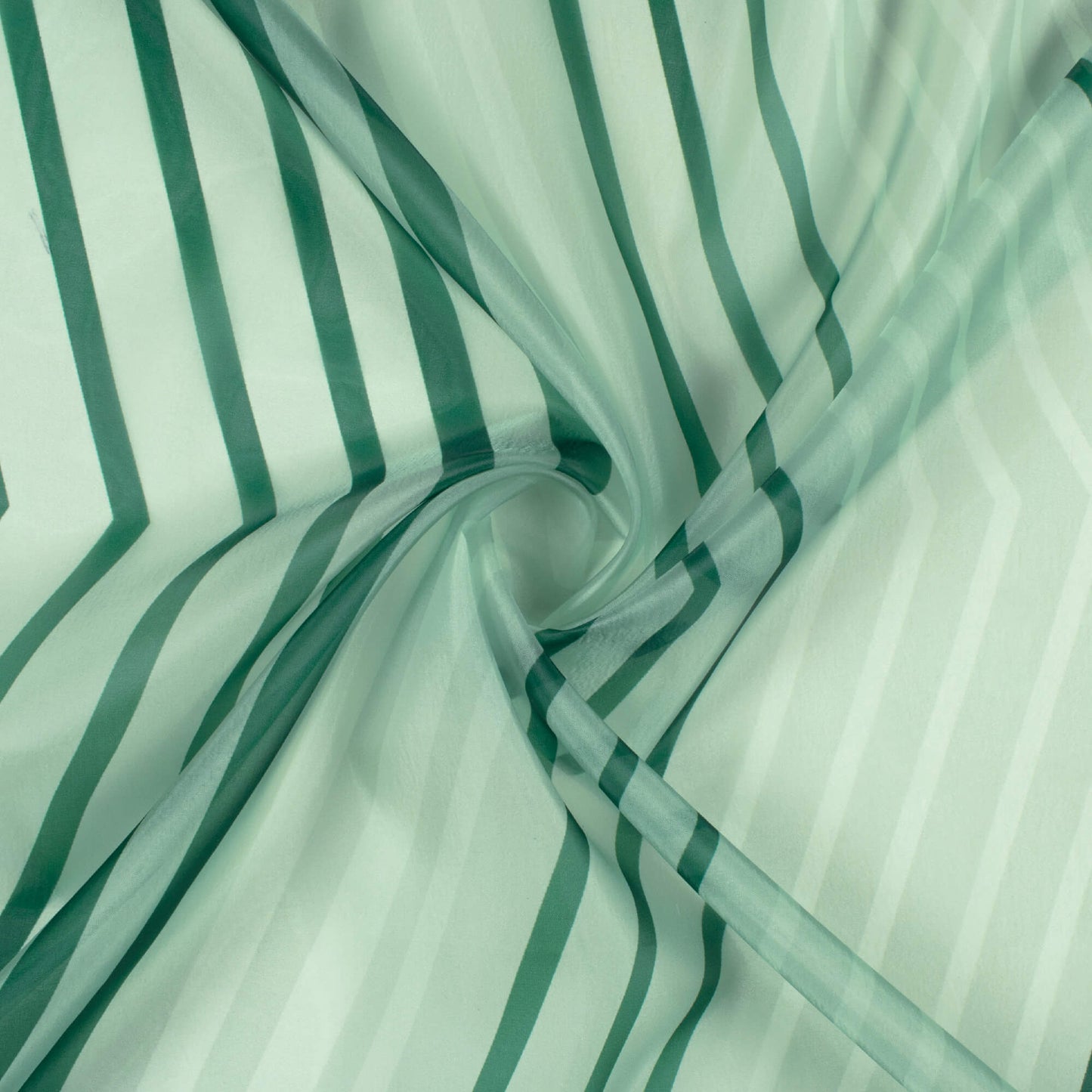Forest Green And Off White Chevron Pattern Digital Print Organza Satin Fabric