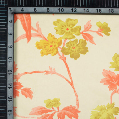 Mellow Yellow And Olive Green Floral Pattern Digital Print Organza Satin Fabric