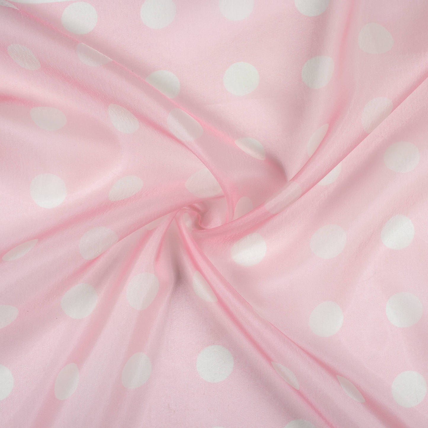 Pale Pink And White Polka Dots Pattern Digital Print Organza Satin Fabric