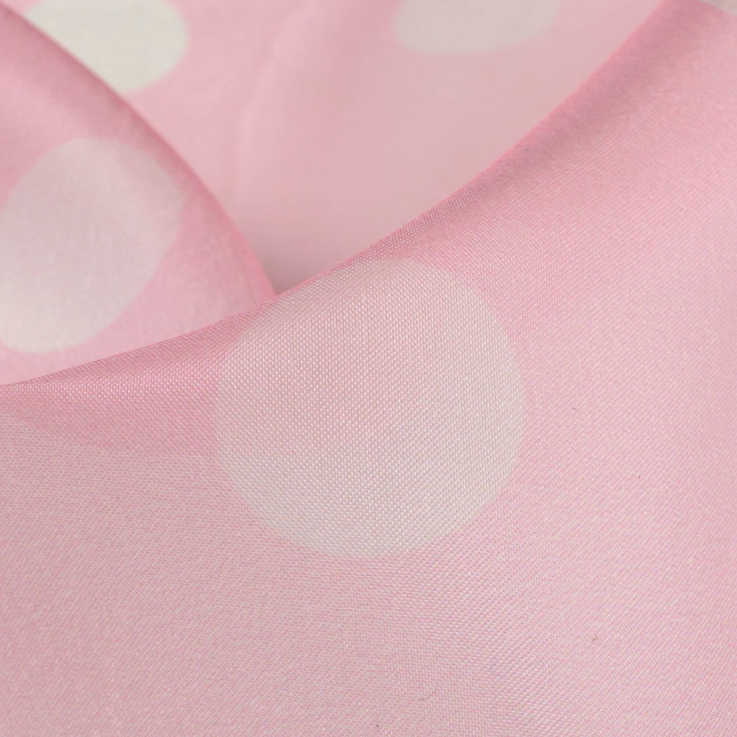 Pale Pink And White Polka Dots Pattern Digital Print Organza Satin Fabric