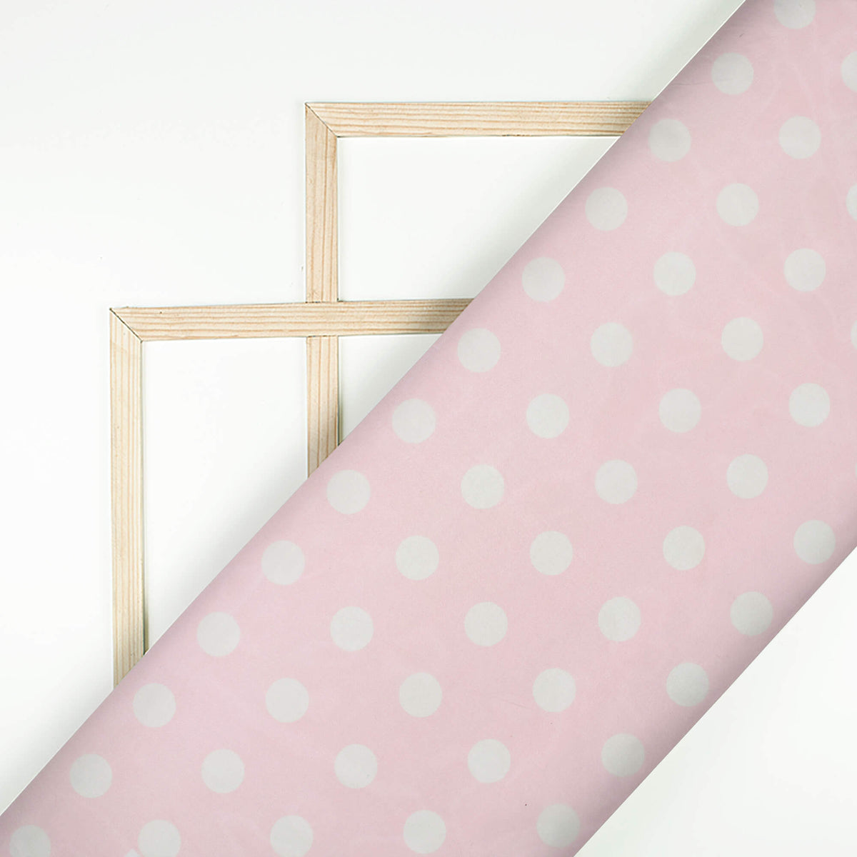 Pale Pink And White Polka Dots Pattern Digital Print Organza Satin Fabric