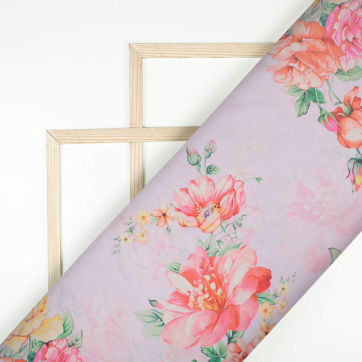Pastel Pink And Peach Floral Pattern Digital Print Organza Satin Fabric