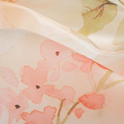 Light Orange And Cherry Pink Floral Pattern Digital Print Organza Satin Fabric