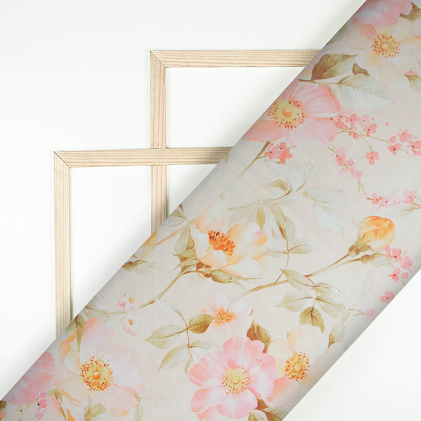 Light Orange And Cherry Pink Floral Pattern Digital Print Organza Satin Fabric