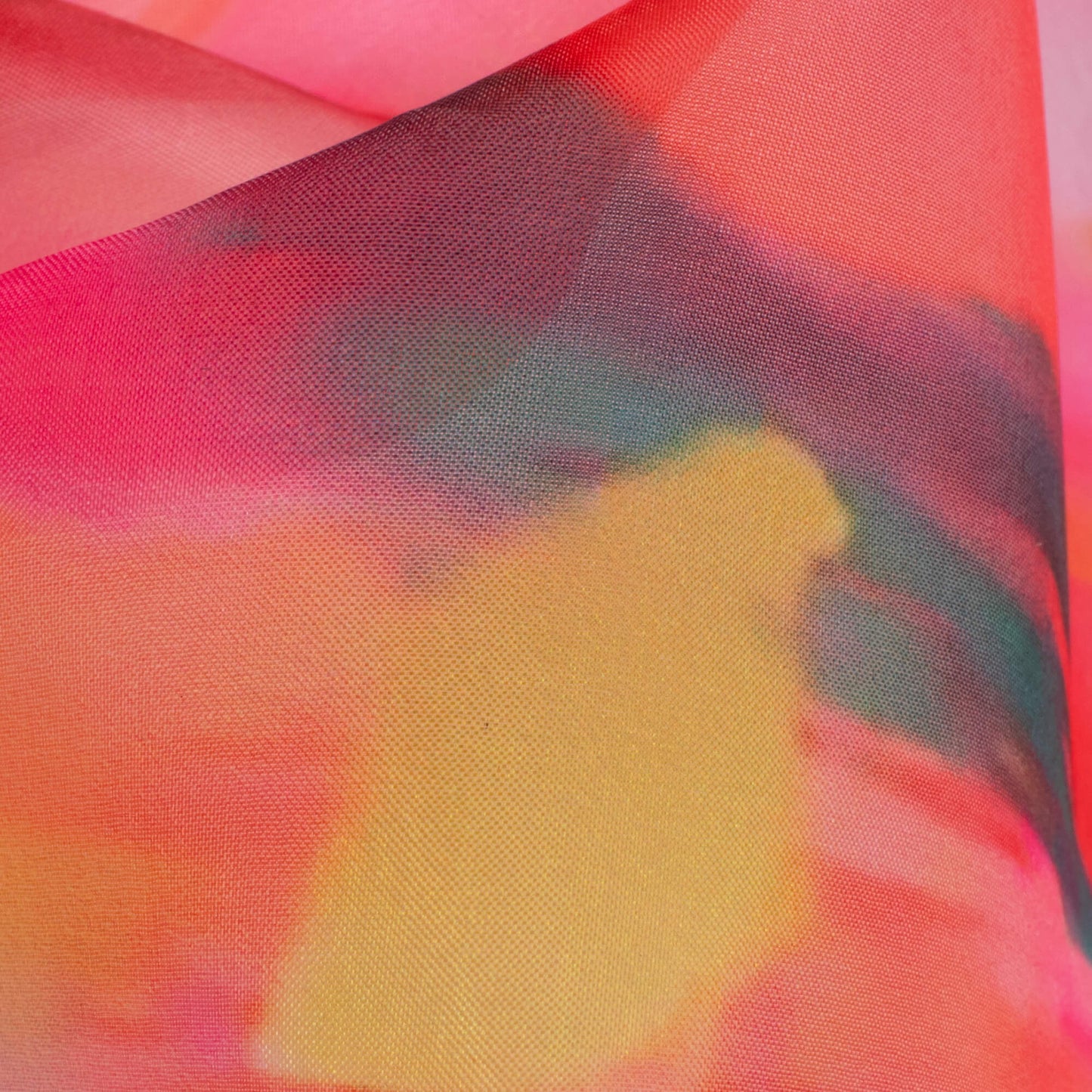 Creamy Pink And Bumblebee Yellow Abstract Pattern Digital Print Organza Satin Fabric