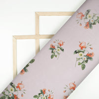 Cream Pink And Orange Floral Pattern Digital Print Organza Satin Fabric