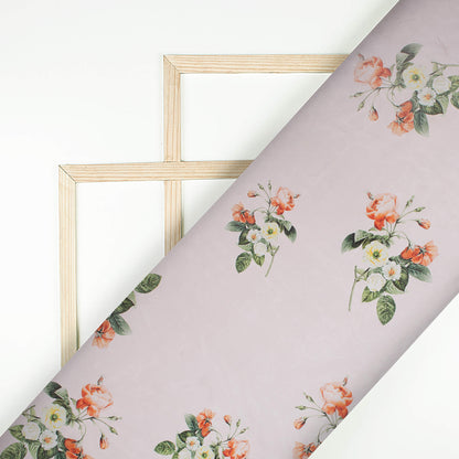 Cream Pink And Orange Floral Pattern Digital Print Organza Satin Fabric