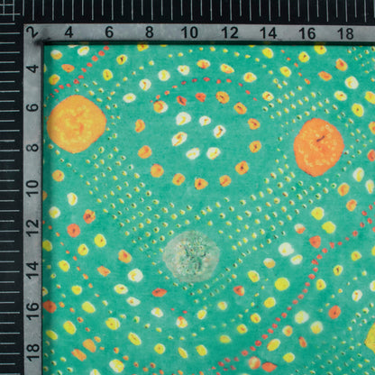 Fern Green And Orange Bandhanii Pattern Digital Print Organza Satin Fabric